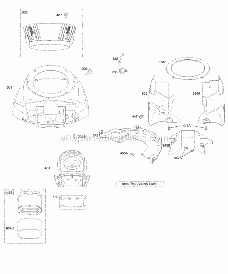 Air Cleaner Blower HousingShrouds Diagram and Parts List for 44H777-0113-E1  Briggs and Stratton Engine
